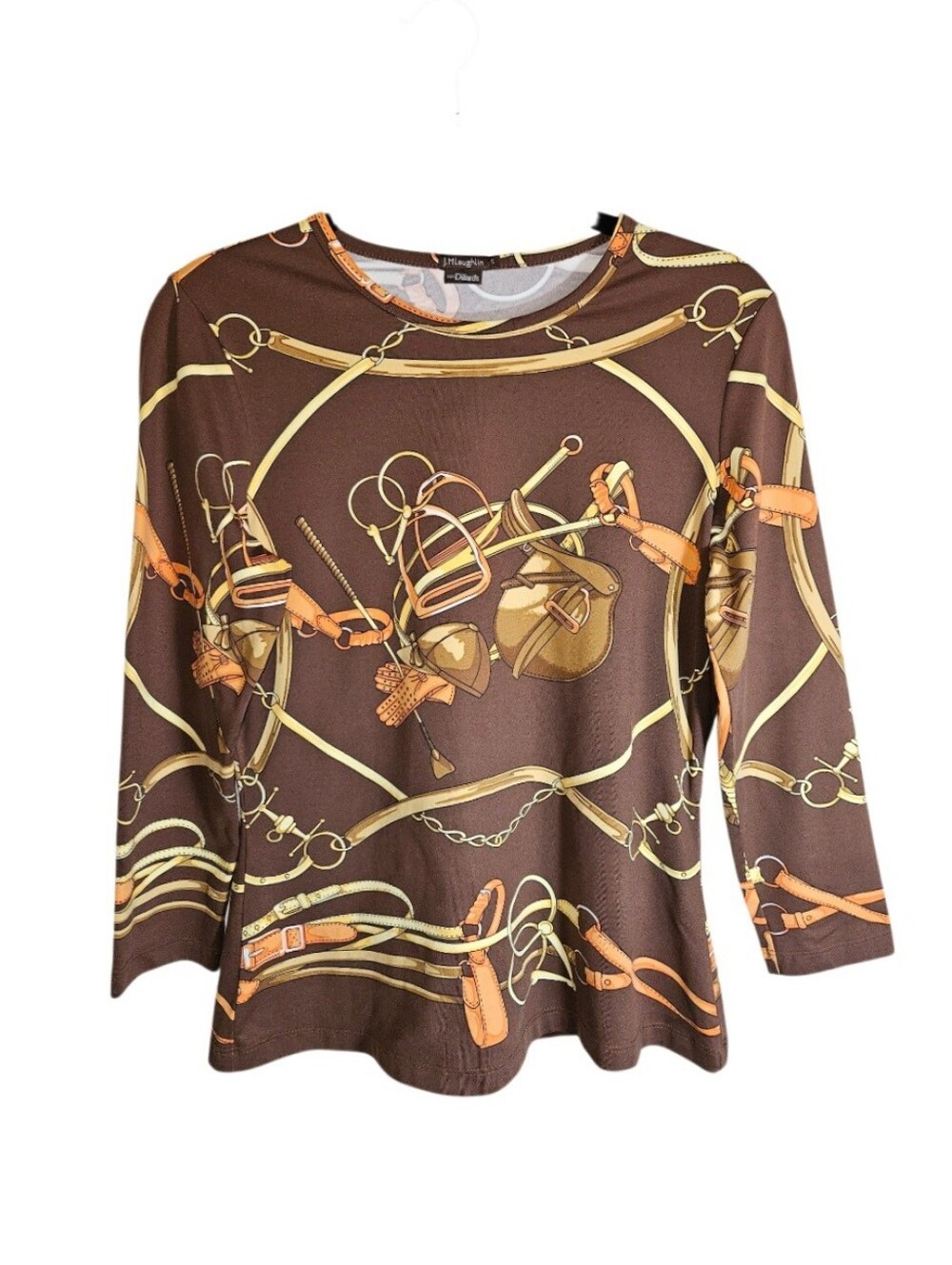 J. McLaughlin Brown Equestrian Print Catalina Cloth  Novelty Top Size S
